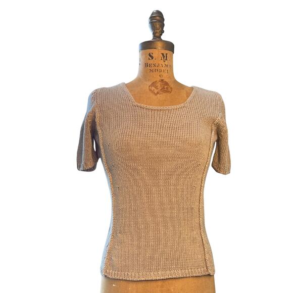 Vintage Cerruti 1881 Italy Knit Top Small Beige Cotton Square Neck Designer - Picture 4 of 7